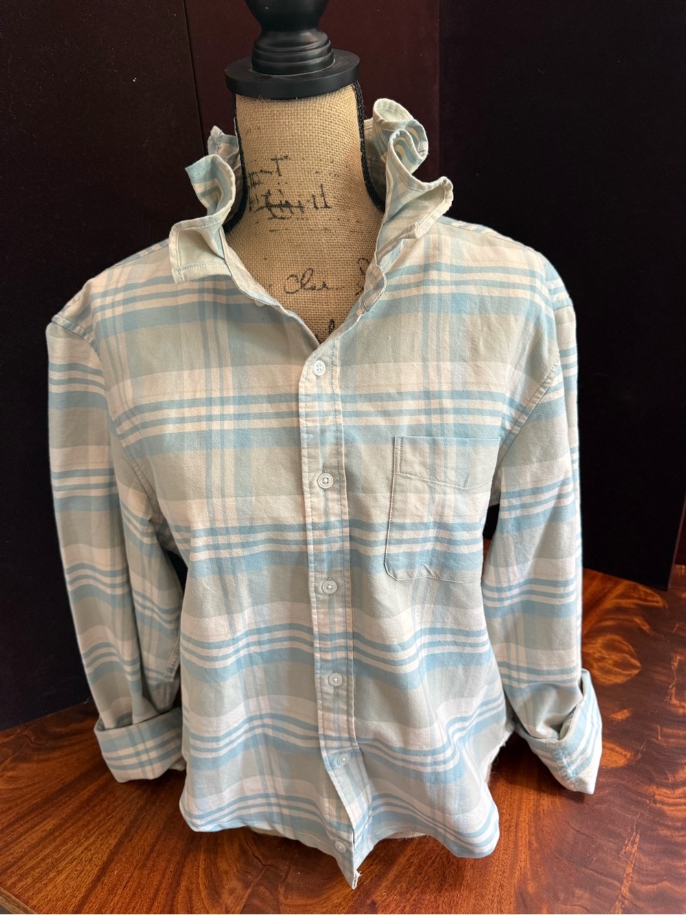 Upcycled J. Crew Slim Flex Oxford Button-Down in Light Blue and White flannel